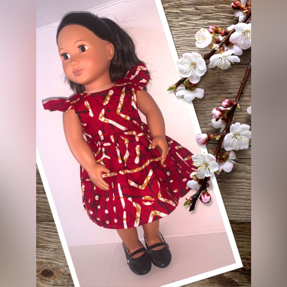 New Ankara African fabric   Dress for 18” doll snap Back Handmade